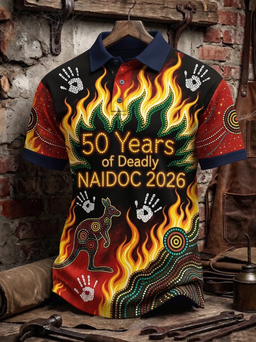 Retro Australian-Style NAIDOC Art Print Casual Polo Shirt