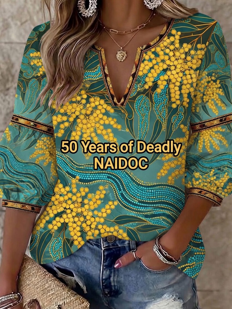 Vintage Australian-Style NAIDOC Art Print Casual Top