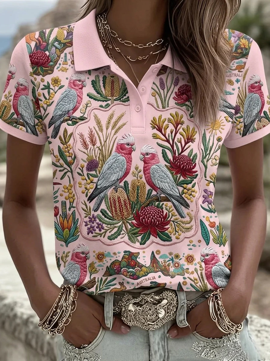 Women's Australia Cockatoo Aboriginal Art Short Sleeves Top