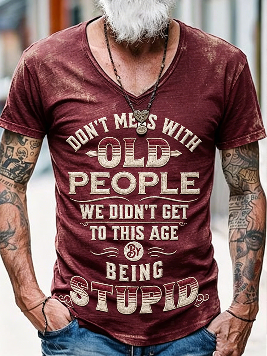 Men's Don't Piss Off Old Peopel Printed Vintage Fashion Loose Short Sleeve T-Shirt