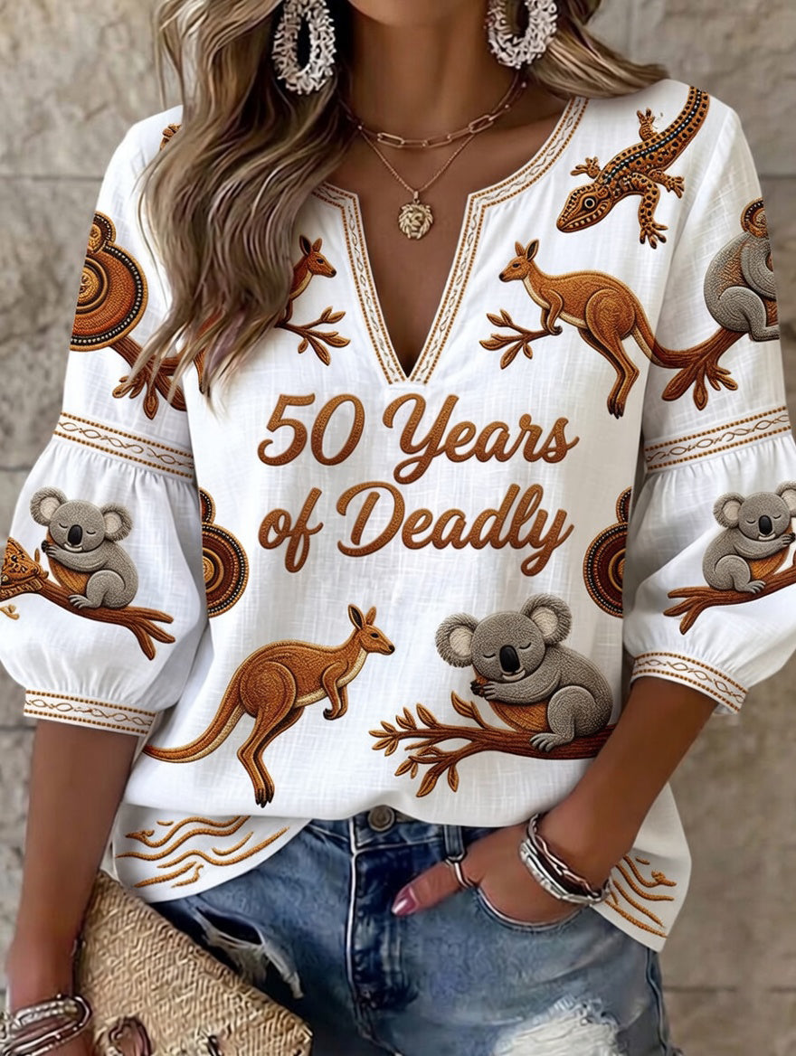 Women's Vintage Australian Art Print Casual Top