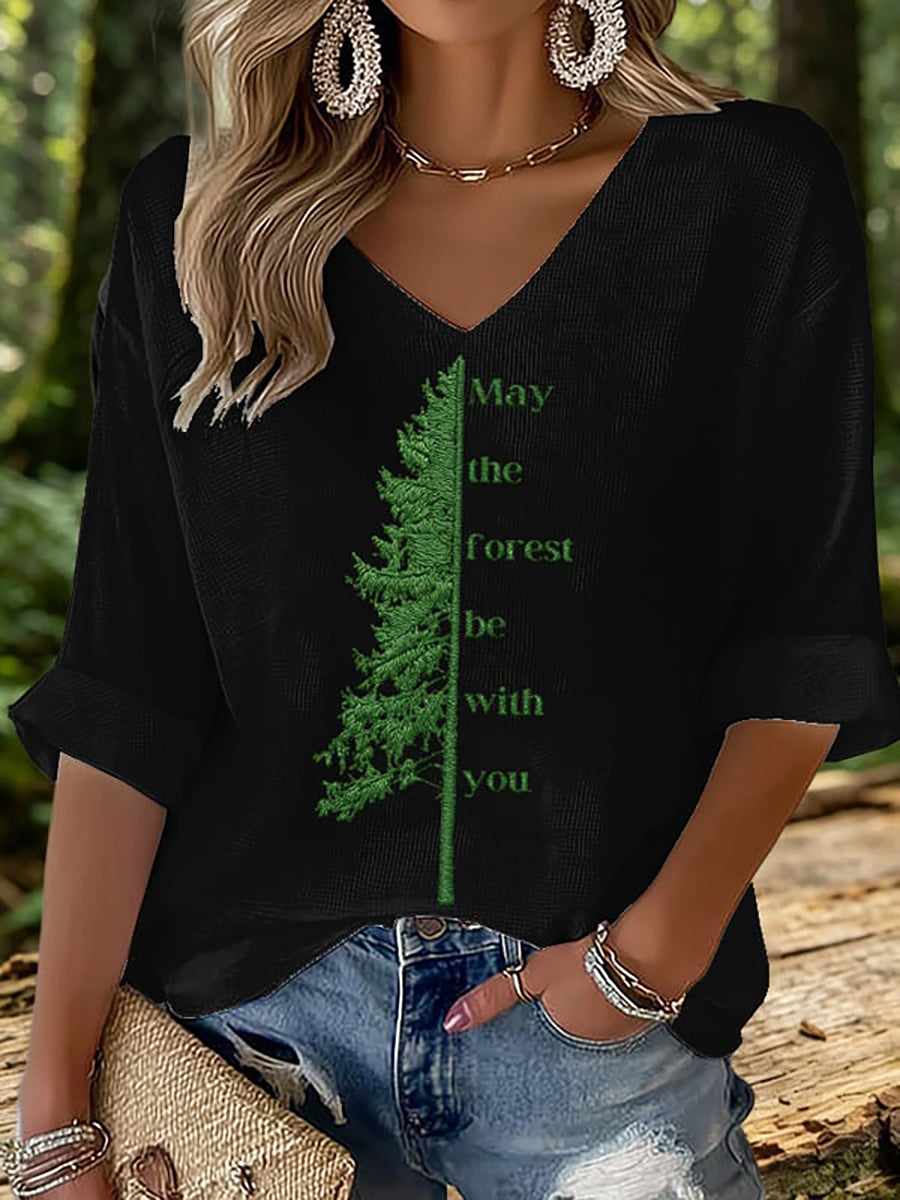 Women's May The Forest Be With You Printed Waffle T-shirt