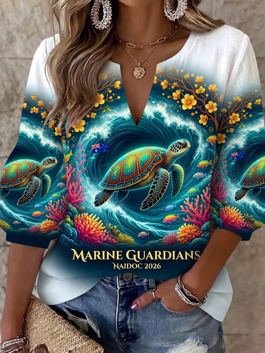 Women's Vintage Australian Art Print Casual Top