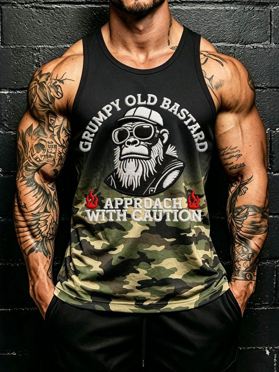 Men's 'grumpy old bastard' camo vests