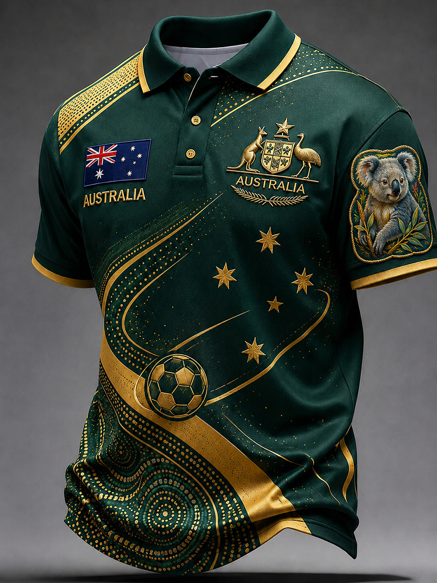 Men's Retro Australian Football Fan Art Print Casual Polo Shirt