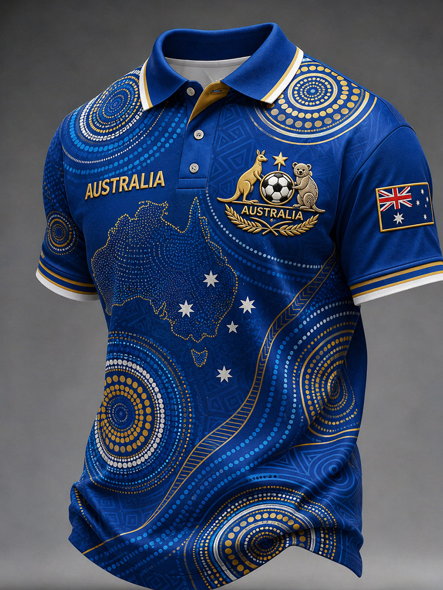 Men's Retro Australian Football Fan Art Print Casual Polo Shirt