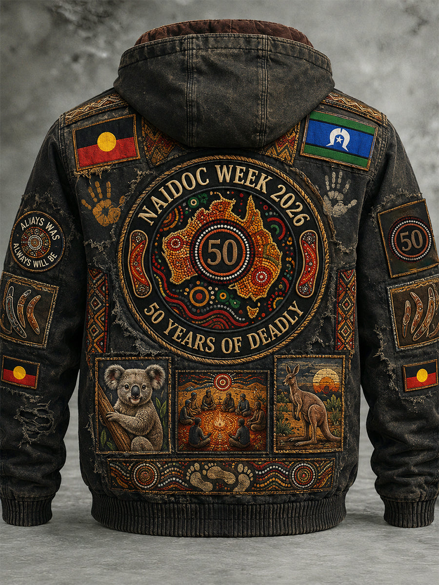 Retro Australian NAIDOC Week Art Print Casual Hooded Jacket