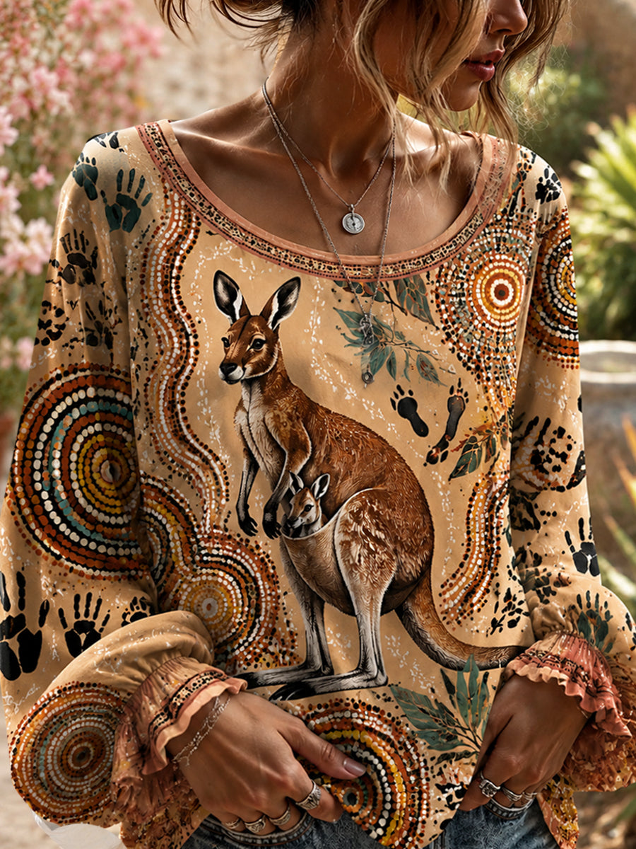 Retro Australian-Style NAIDOC Animal Art Print Casual Top