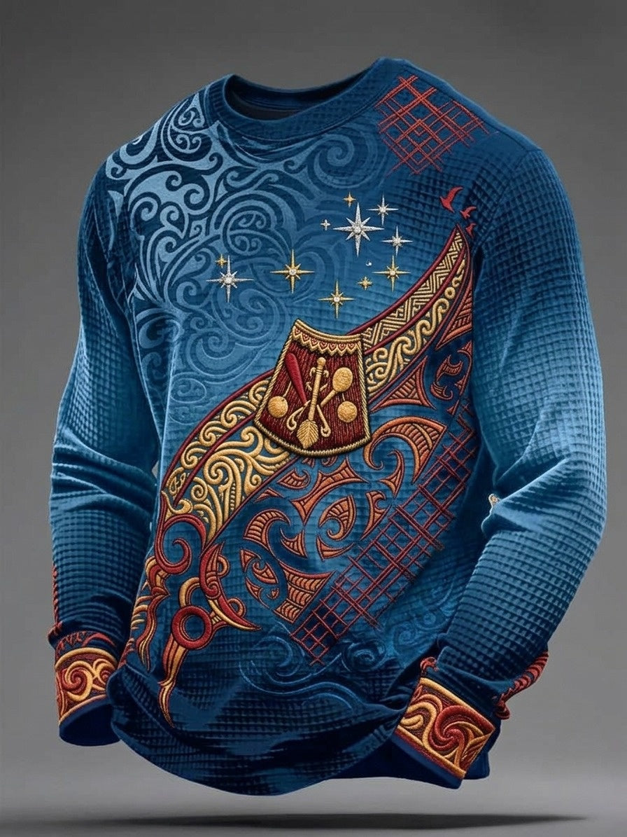 Men's Maori Art Matariki Printed Waffle Sweatshirt