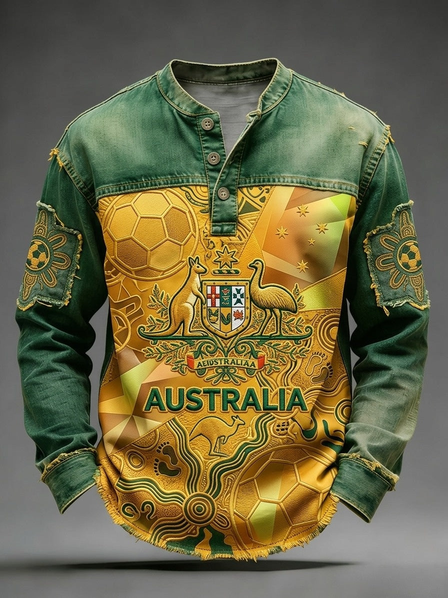 Men's Australian Football Lovers V-neck Long-Sleeve Top