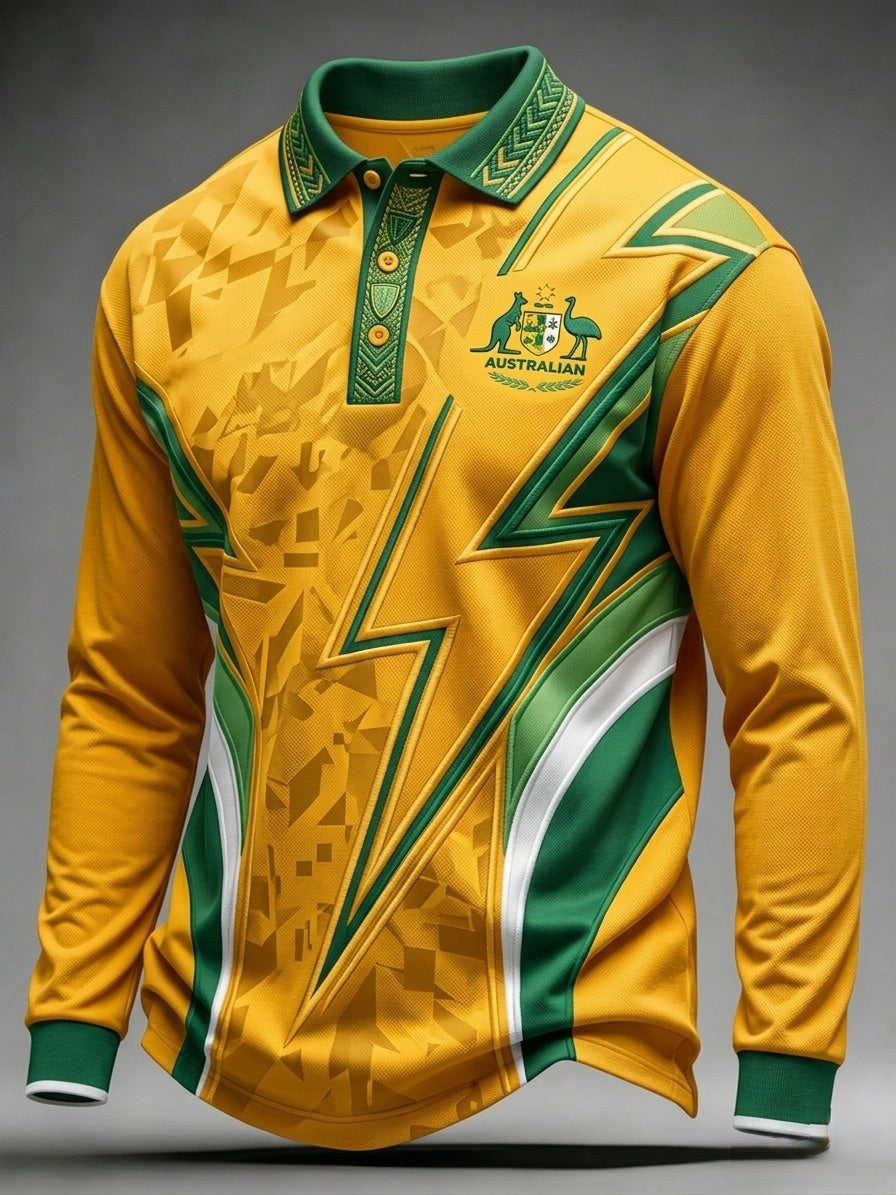 Men's Retro Australian Football Long-Sleeve Polo Shirt