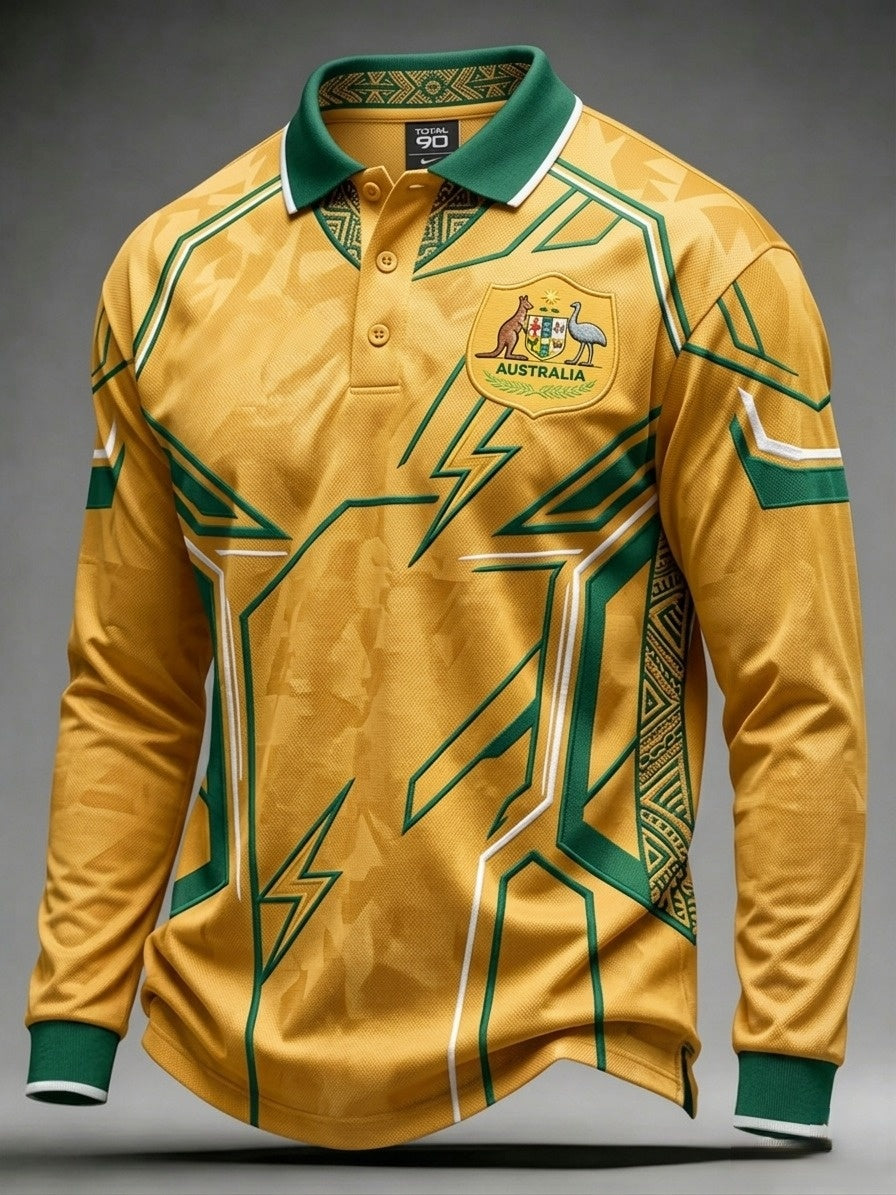 Men's Retro Australian Football Long-Sleeve Polo Shirt