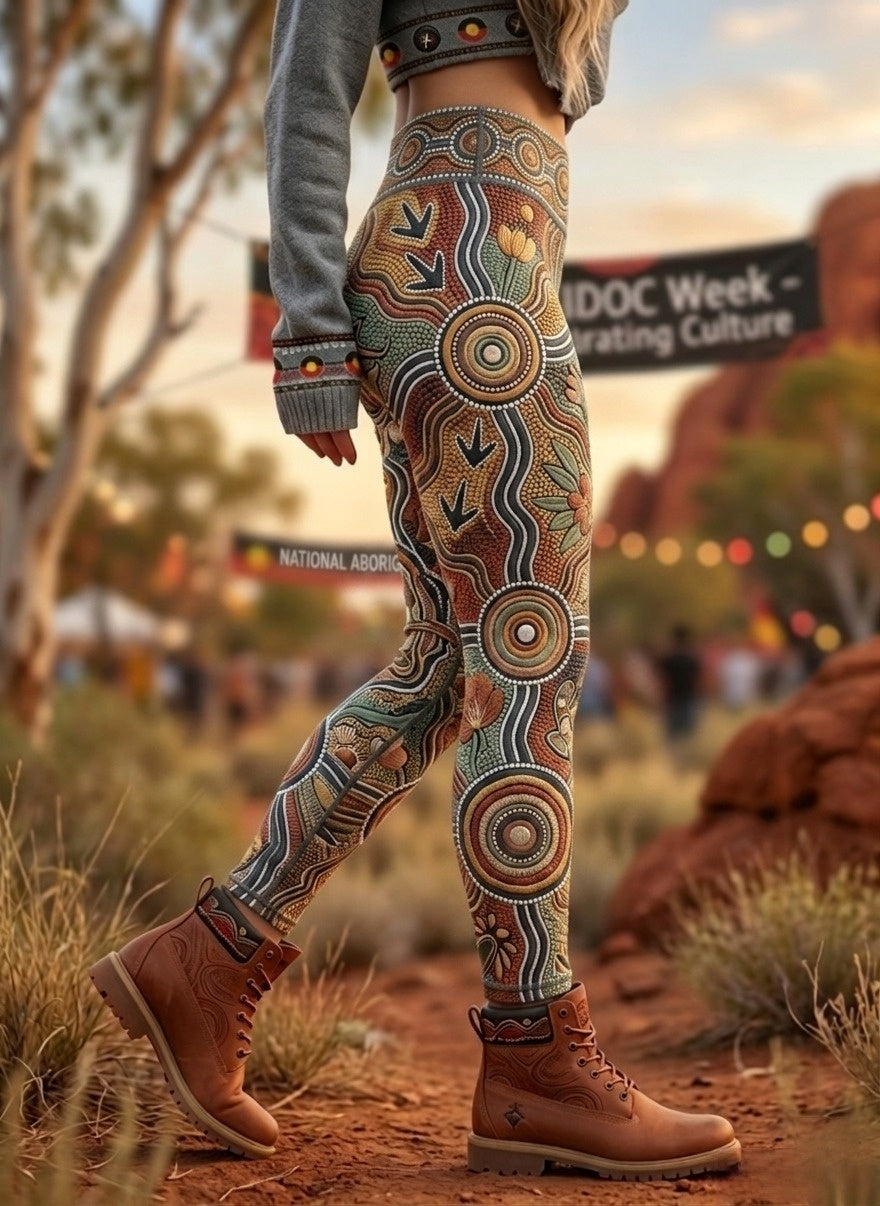 Women's AU Aboriginal Art NAIDOC Week Printed Sports Stretch Leggings