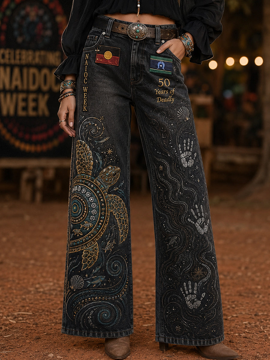 Women's Naidoc Week Art Print Flared Trousers