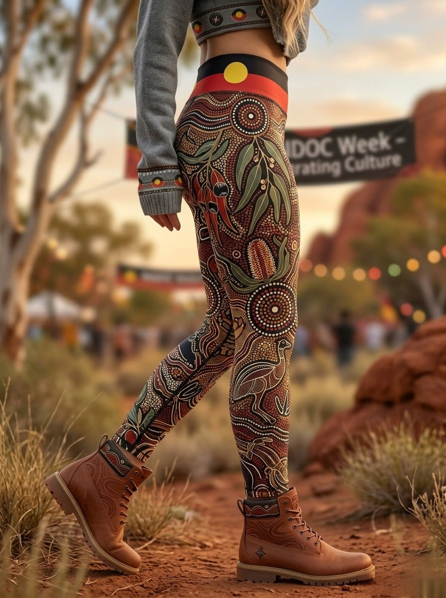 Women's AU Aboriginal Art NAIDOC Week Printed Sports Stretch Leggings