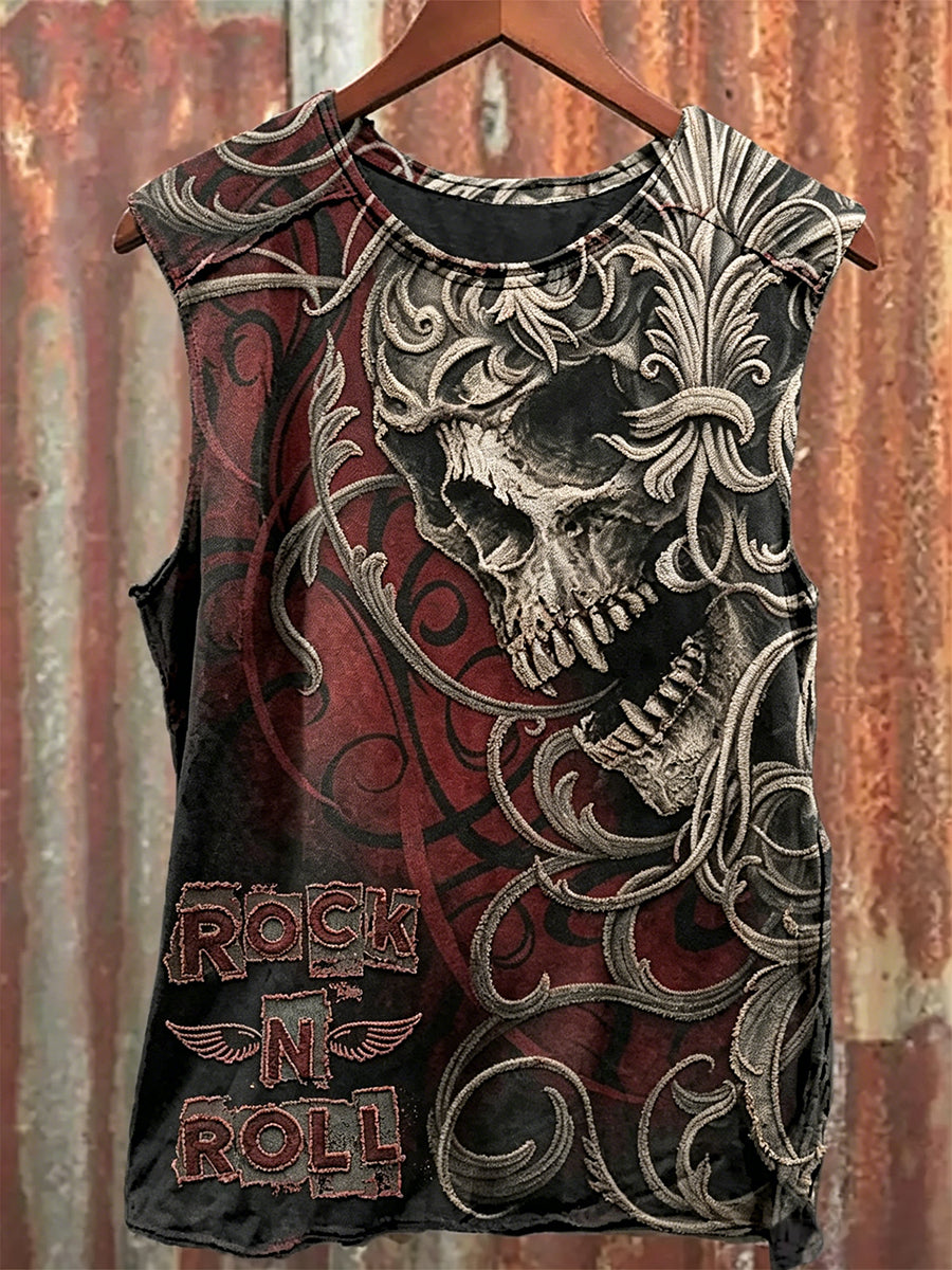 Men's Vintage Rock N Roll Skull Print Racket Vest