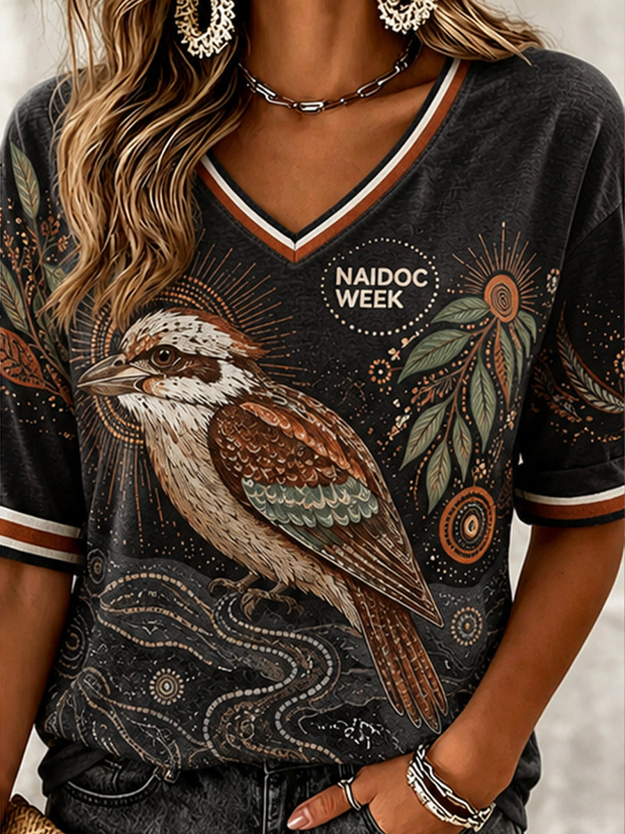 Women'sAustralia Naidoc Week Pattern Linen V-Neck Shirt