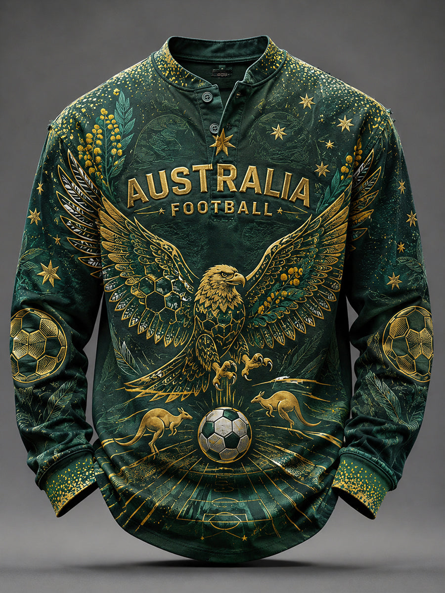 Men's Australia Football Printed Casual Button T-Shirt