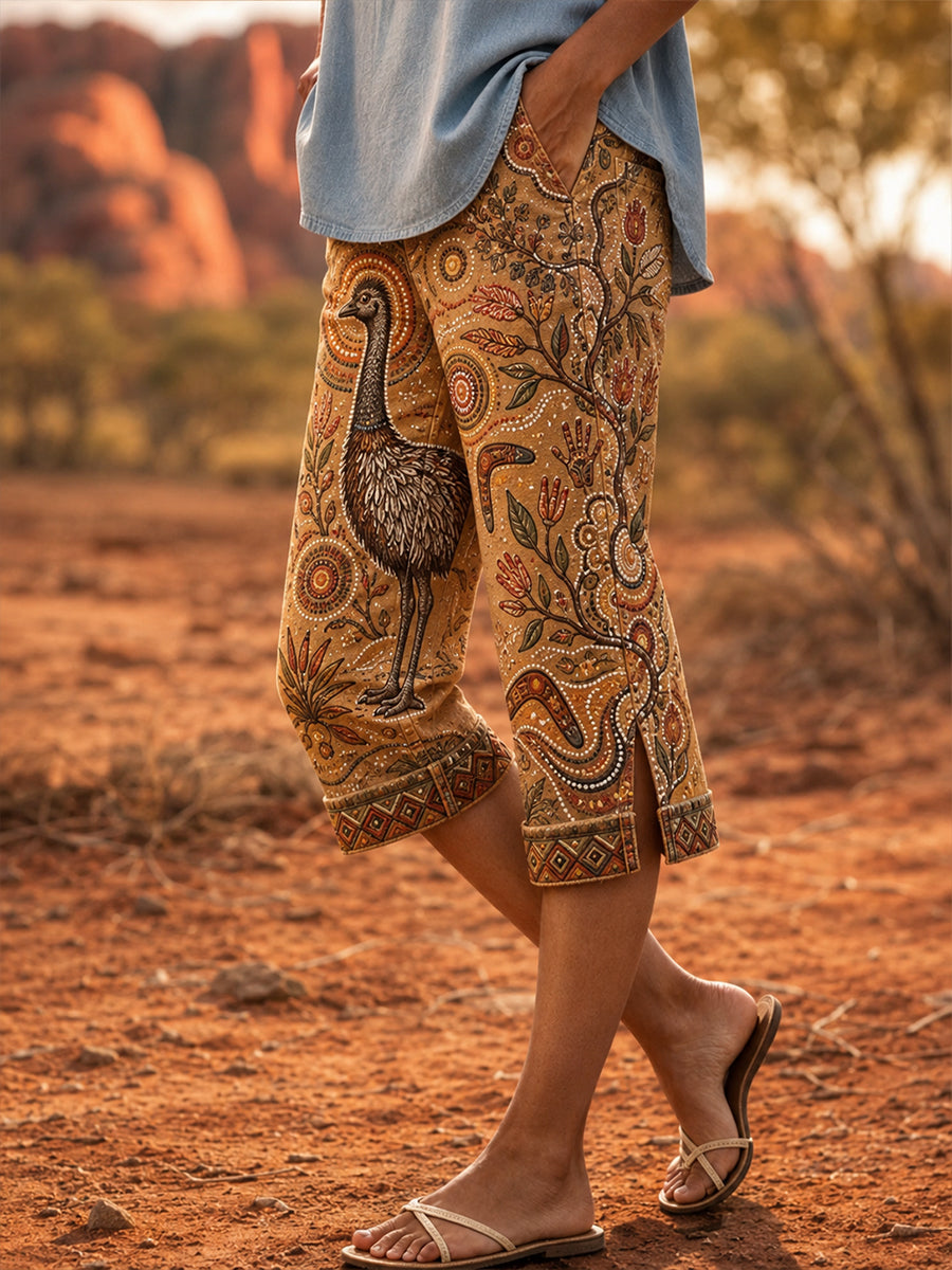 Women's Australia Naidoc Week Pattern Denim Patchwork Capri Pants