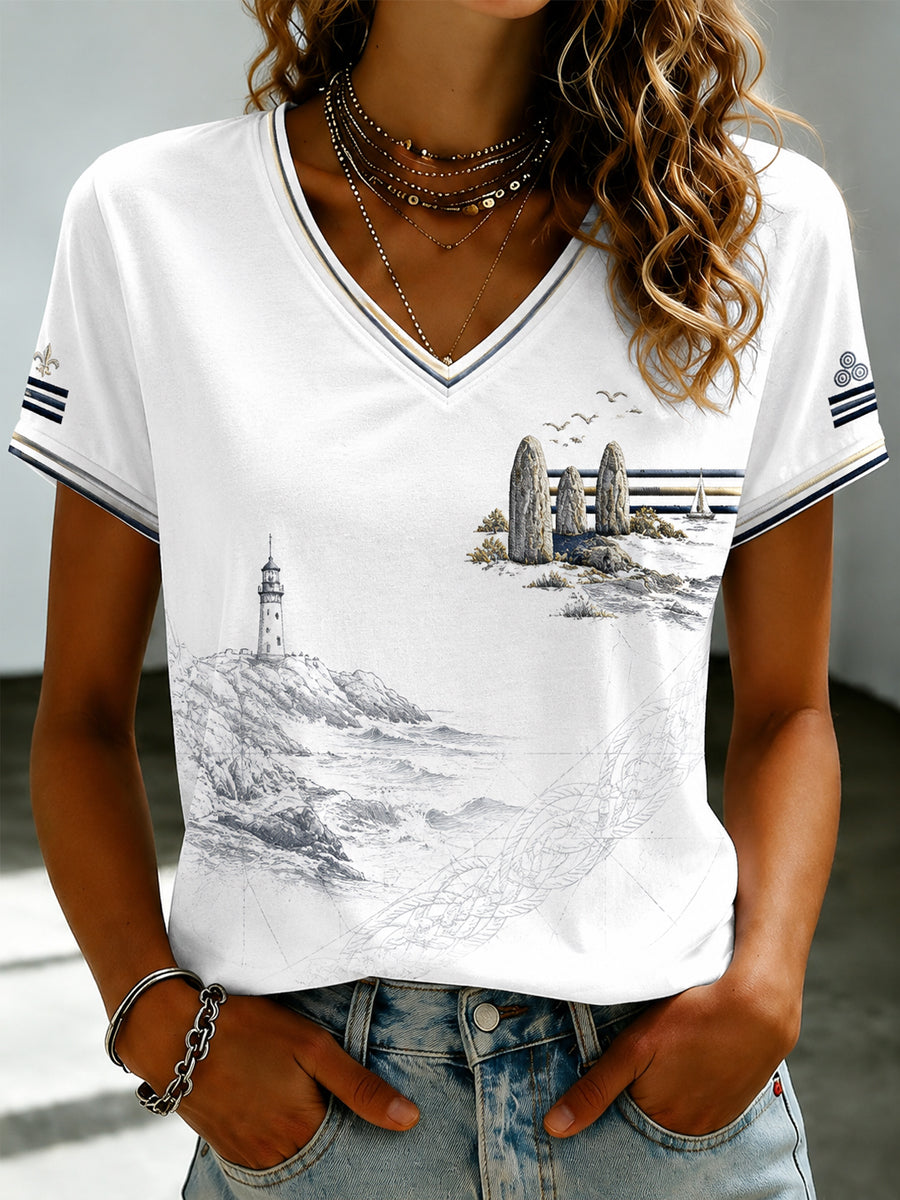 Women's France Brittany Celtic Printed V-neck T-shirt