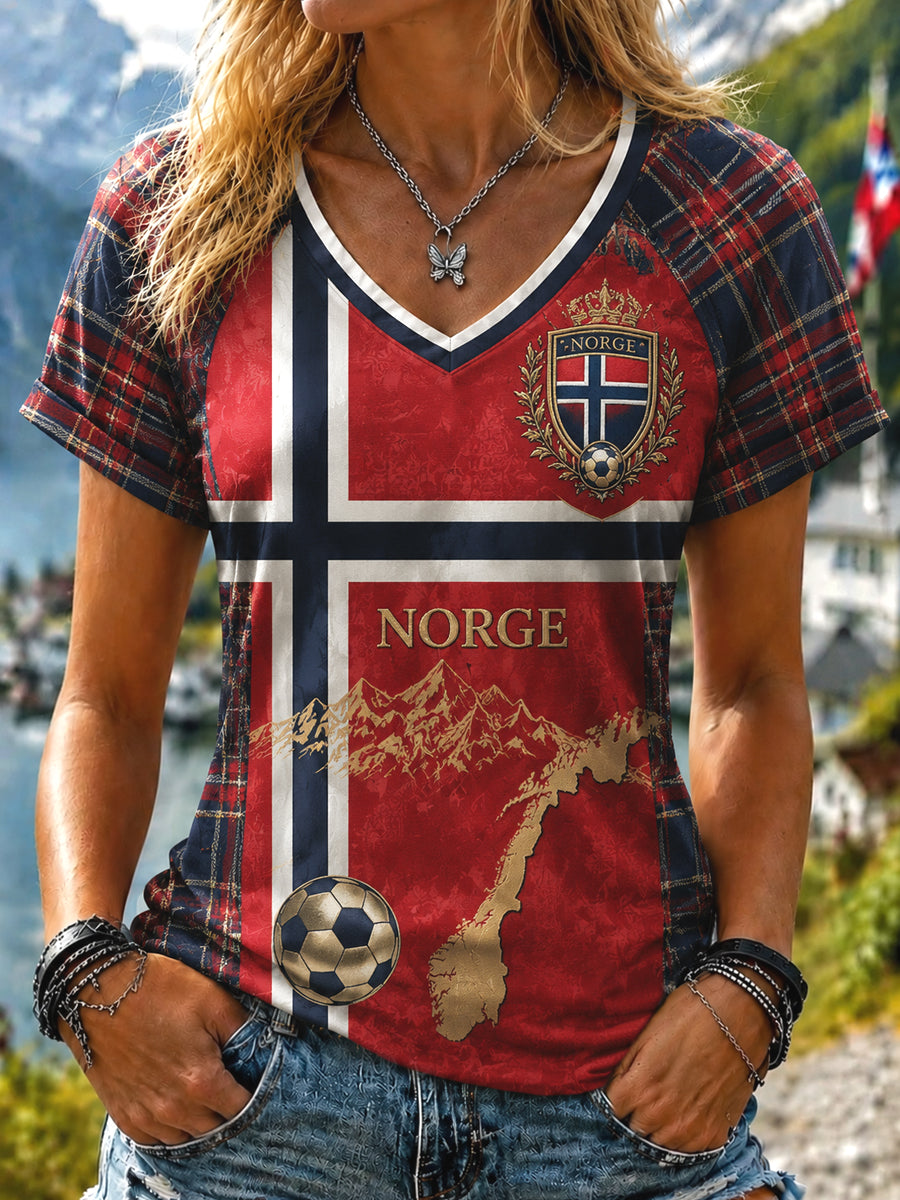 Women's Retro Norwegian 2026 Soccer Checkered Classic T-Shirt