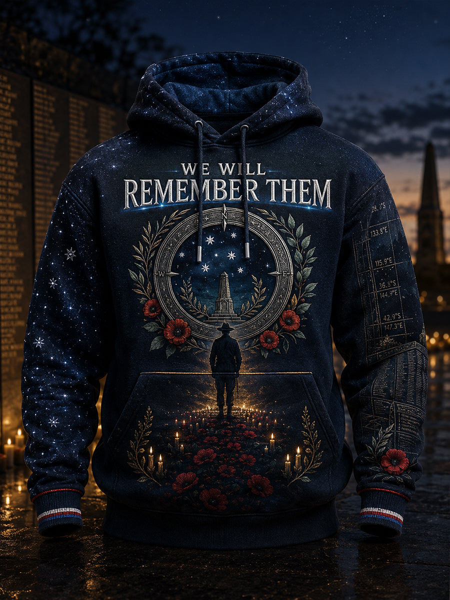 Men's Australian Veterans' Memorial Oversized Drop-Shoulder Hoodie with Pockets