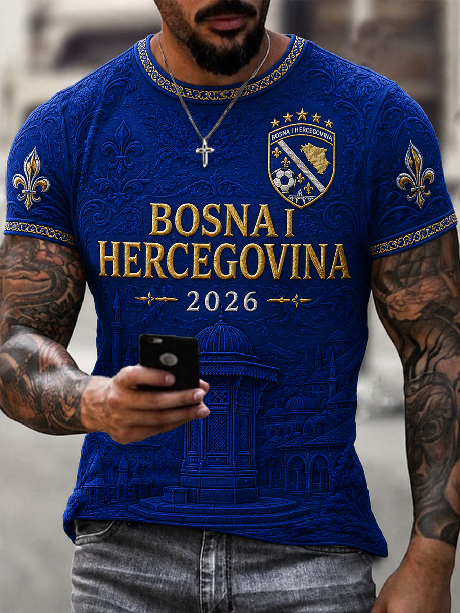Men's Bosnia Football Lover Art Printed Casual Short Sleeve T-shirt