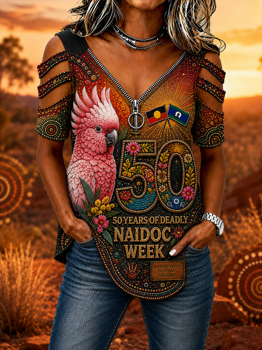 Women's Australia Naidoc Week V-neck zipper T-shirt