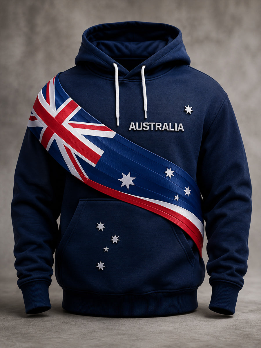 Men's Australia Flag Art Oversized Drop-Shoulder Hoodie with Pockets