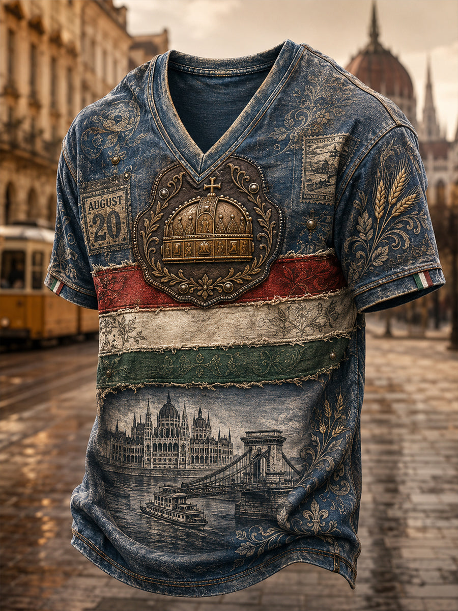 Men's Hungary St. Stephen's Day V-Neck T-Shirt