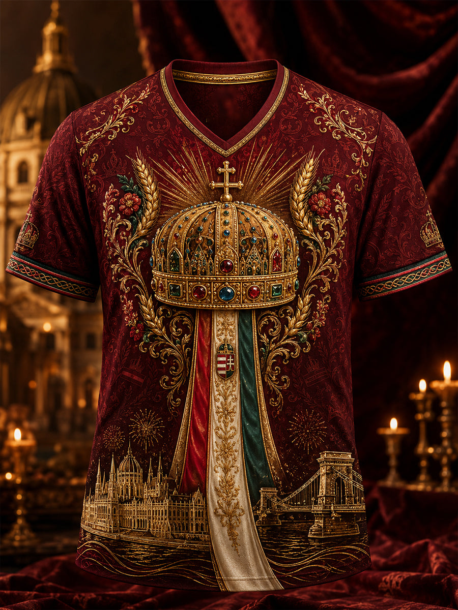 Men's Hungary St. Stephen's Day V-neck T-shirt