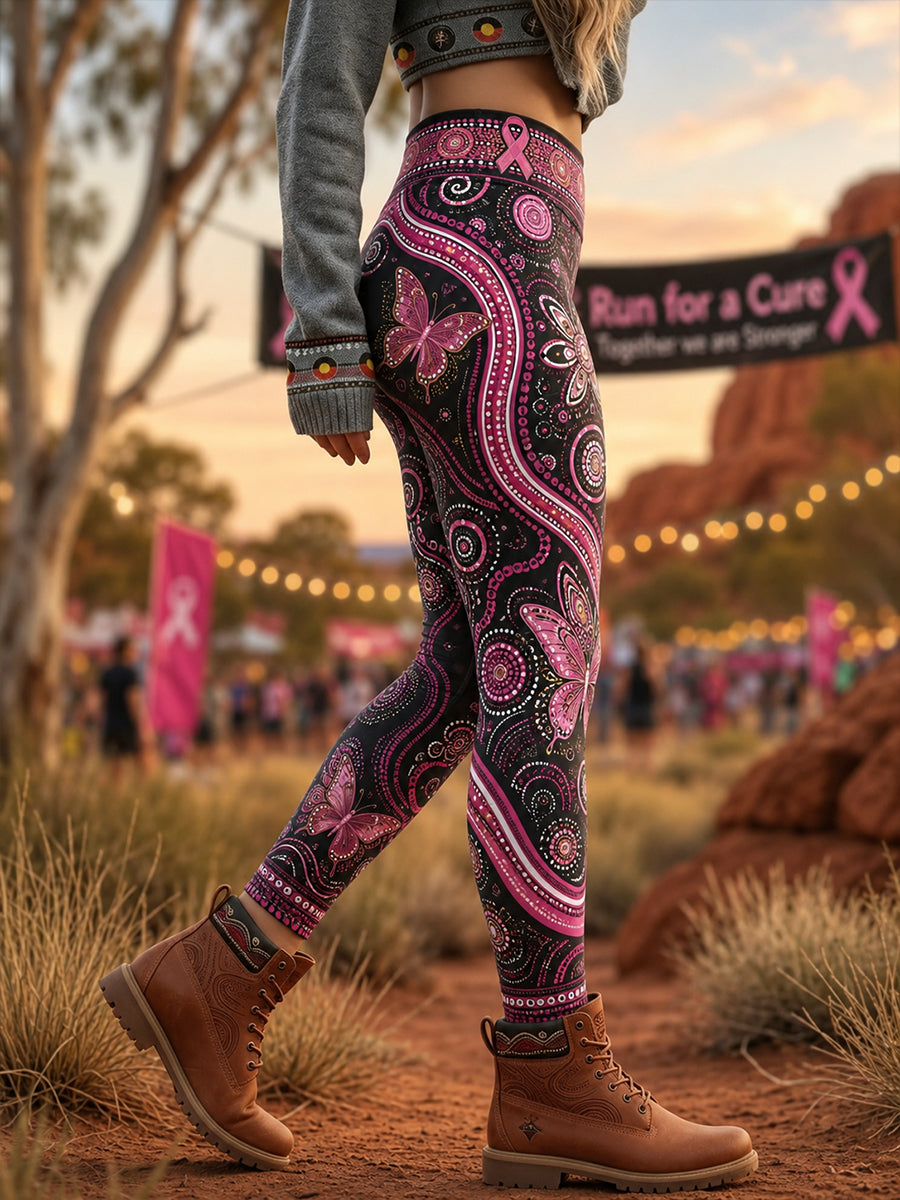Women's Australia Breast Cancer Awareness Art High-Waisted Slim Fit Casual Leggings