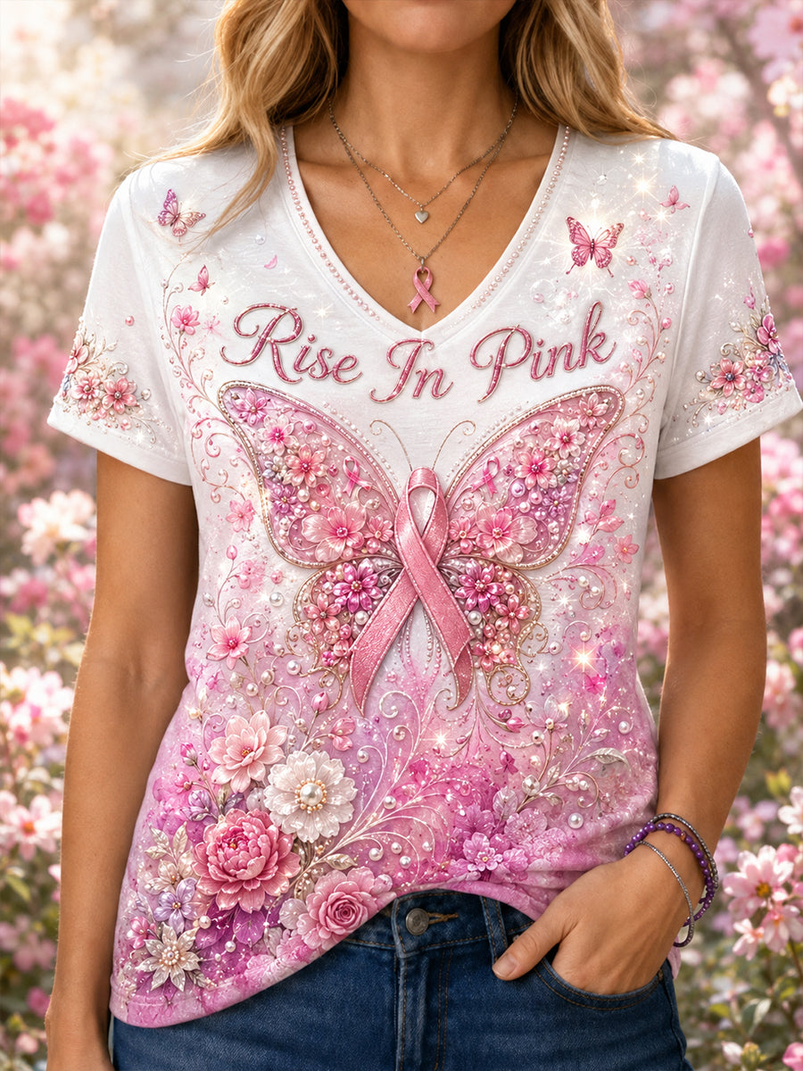 Women's Breast Cancer Awareness V-Neck T-Shirt
