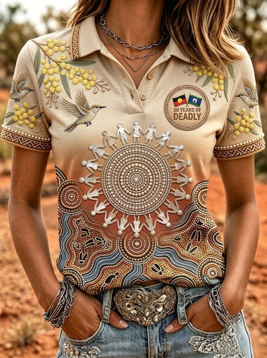 Women's AU Aboriginal Art NAIDOC Week Printed Polo Shirt