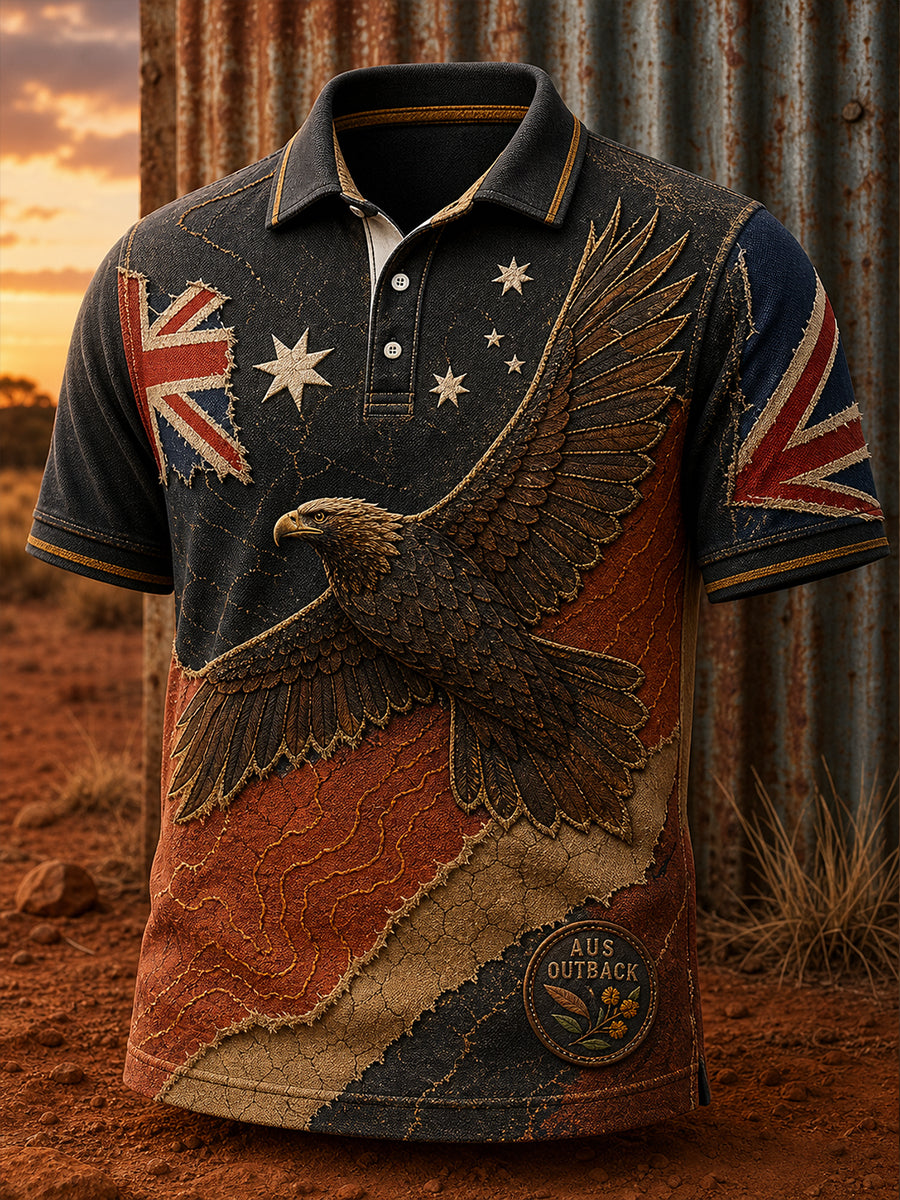 Retro Australian Art Print Casual Polo Shirt