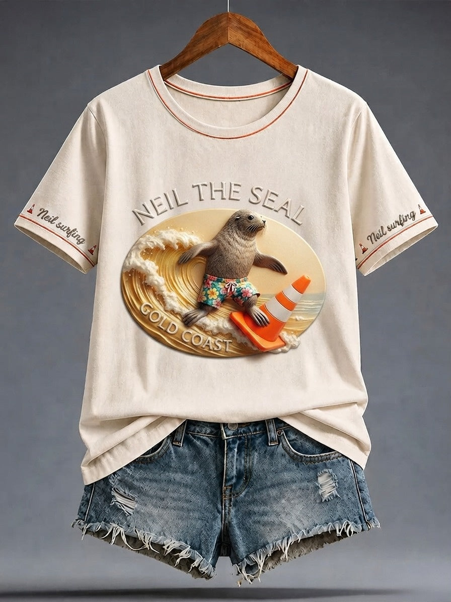 Women's Funny Neil The Seal Printed T-shirt