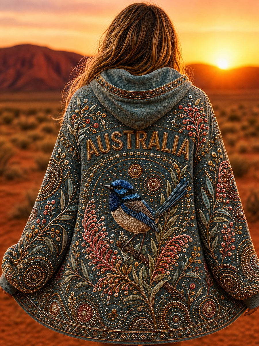 Women's AU Aboriginal Art Printed Zip-Up Hoodie