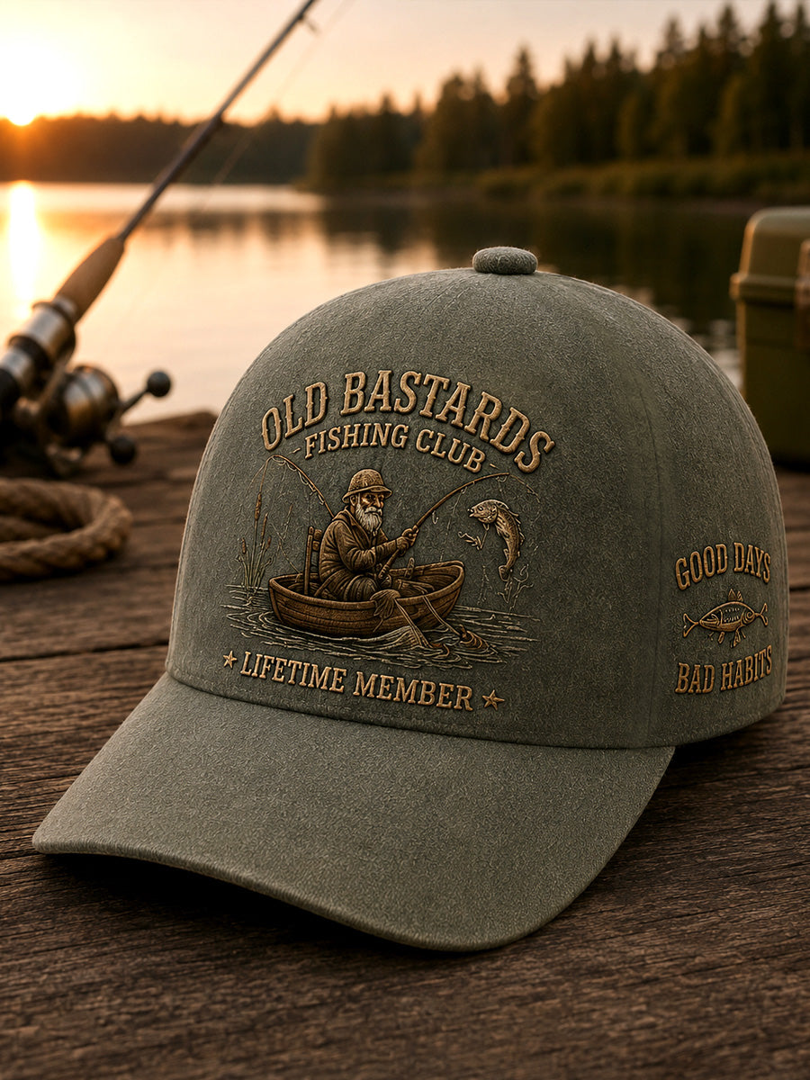 Unisex Funny Old Bastards Fishing Club Lifetime Member Print Hat