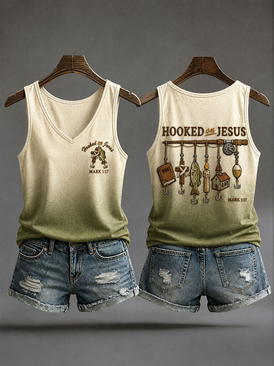 Women's 'Hooked on Jesus' Print Casual Tank Top