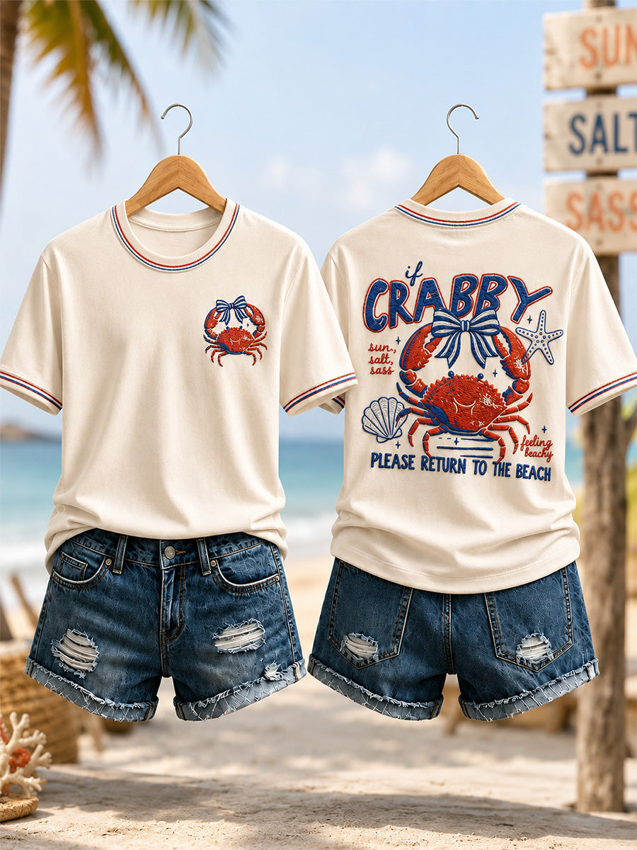 Women's If Crabby Please Return To The Beach Print Casual Tee