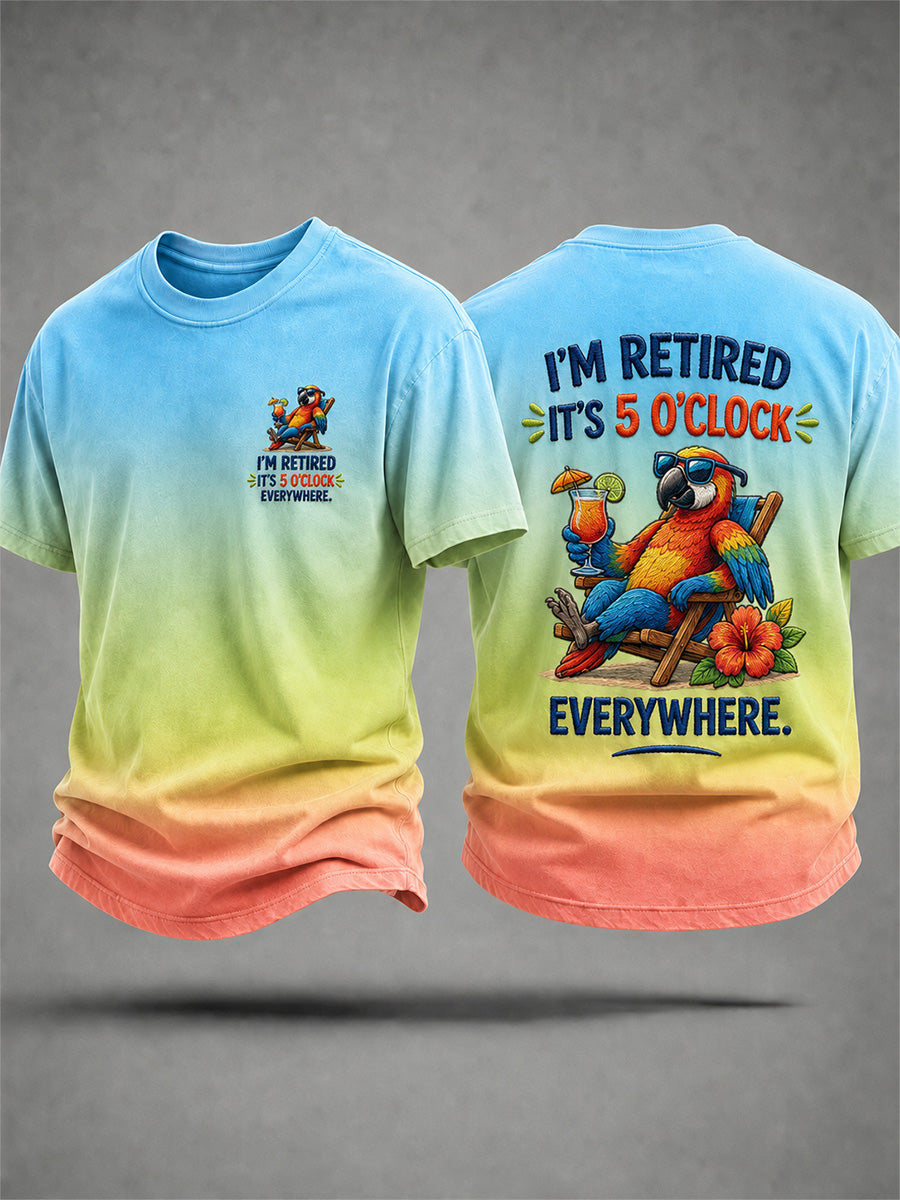 Men's I'm Retired It's 5 O'clock Everywhere Parrot Print Casual Tee