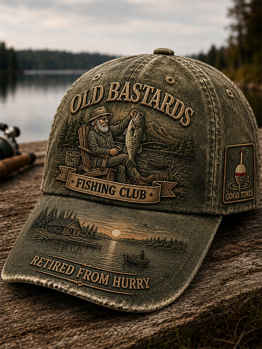 Unisex Funny Old Bastards Fishing Club Lifetime Member Print Hat