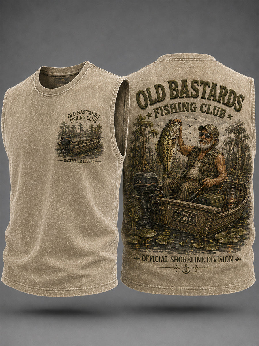 Men's Funny Old Bastards Fishing Club Lifetime Member Print Casual Tank Top