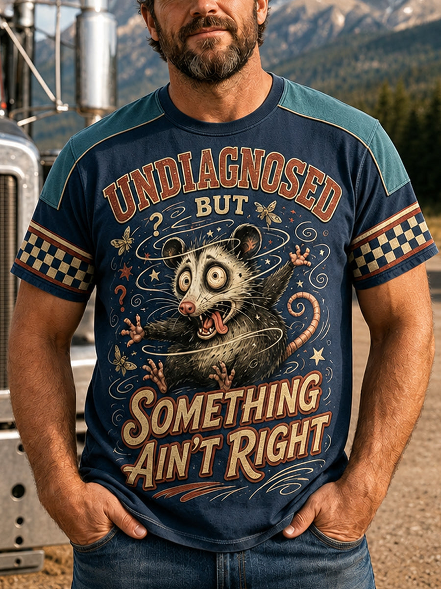 Men's Funny Opossum Vintage Graphic Undiagnosed but Something Ain’t Right Short Sleeve T-shirt