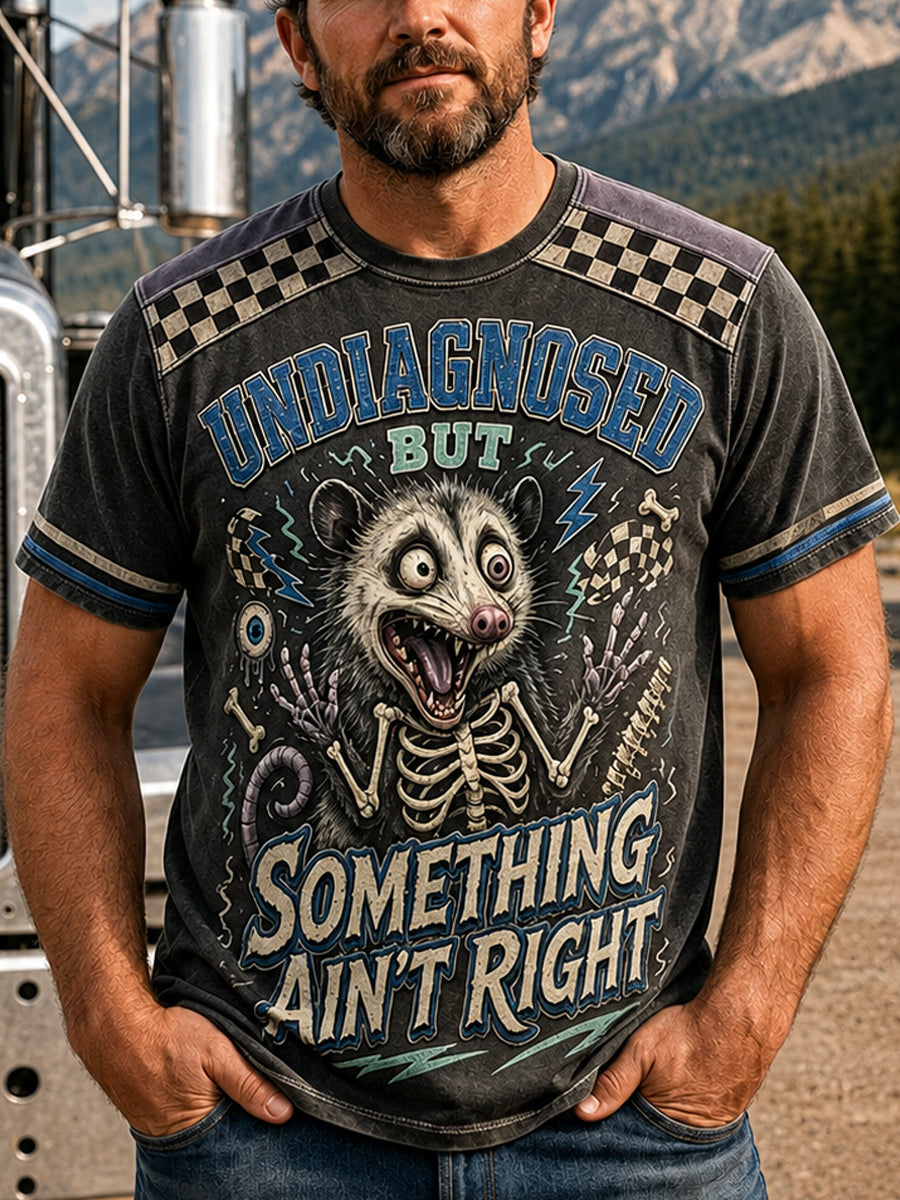 Men's Funny Opossum Vintage Graphic Undiagnosed but Something Ain’t Right Short Sleeve T-shirt