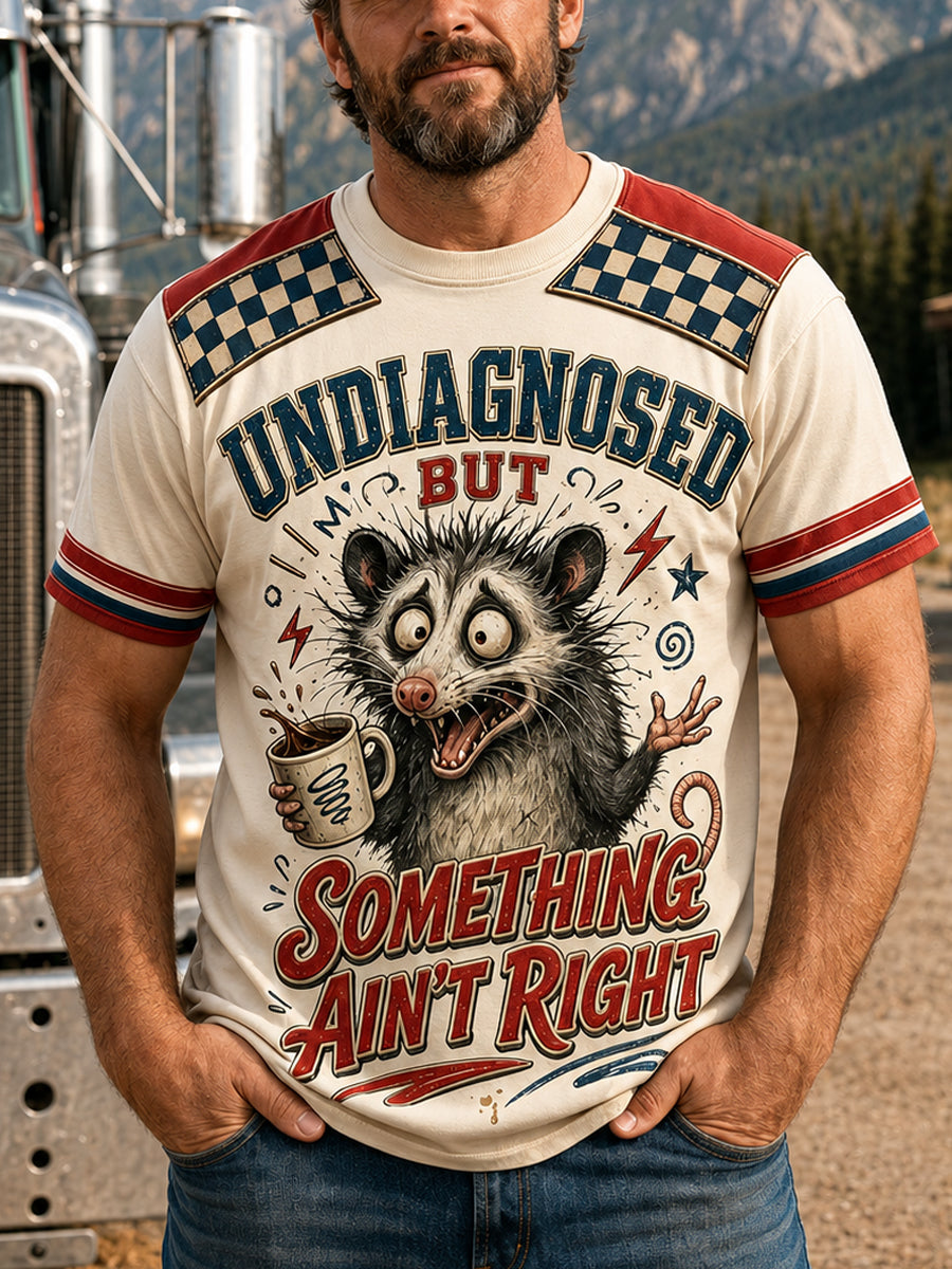 Men's Funny Opossum Vintage Graphic Undiagnosed but Something Ain’t Right Short Sleeve T-shirt