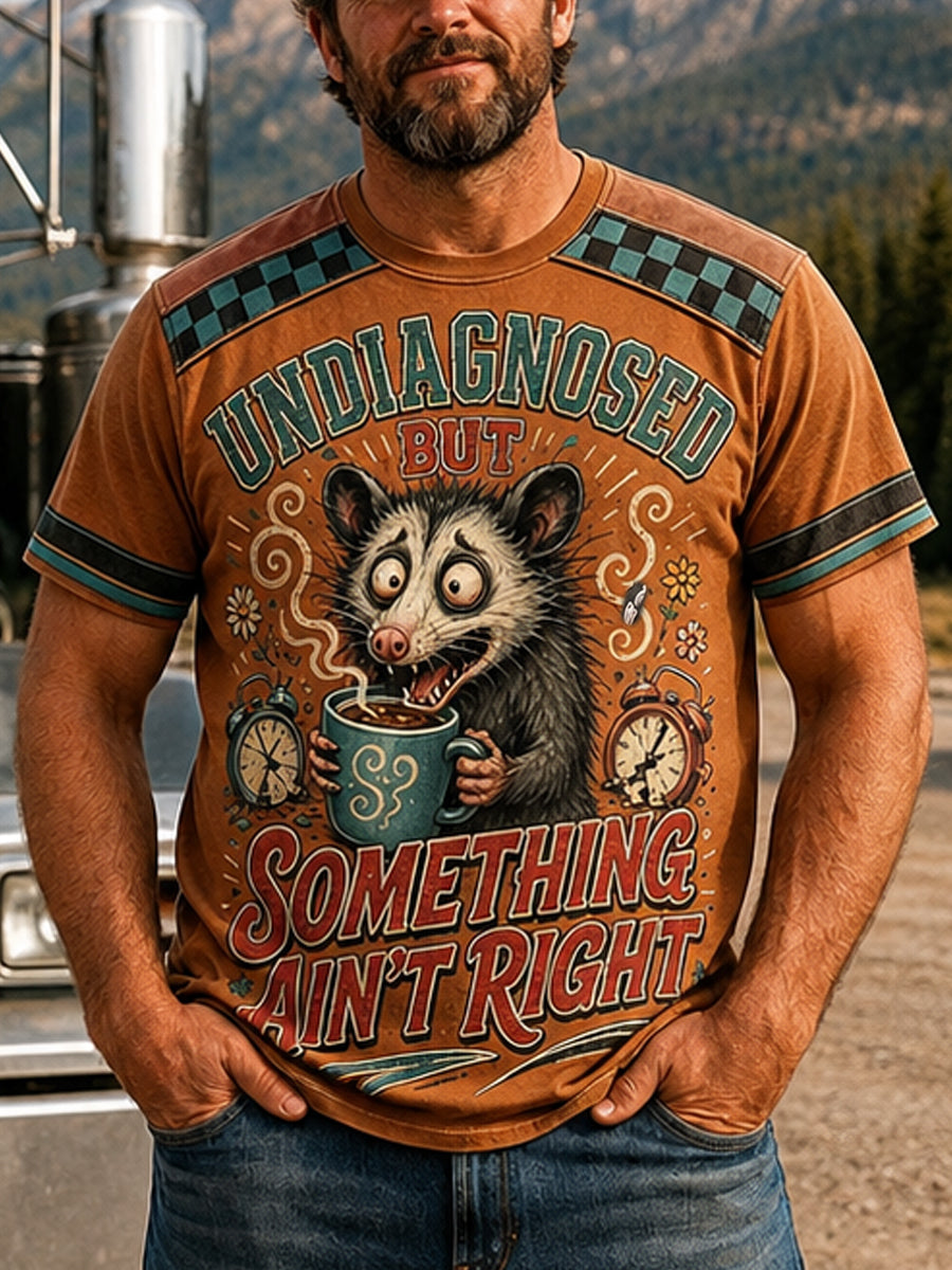 Men's Funny Opossum Vintage Graphic Undiagnosed but Something Ain’t Right Short Sleeve T-shirt