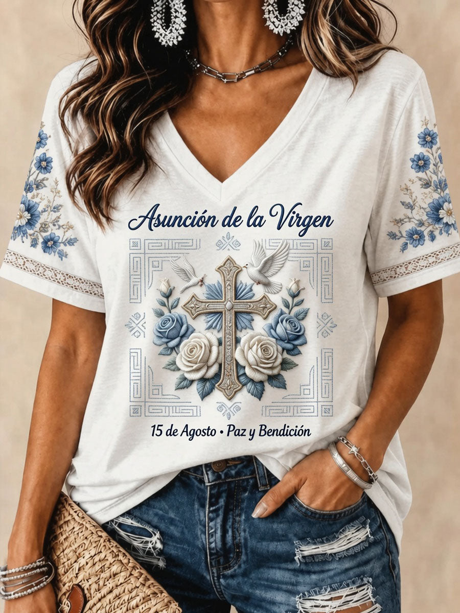 Women’s Feast of the Assumption Art Print Casual T-Shirt