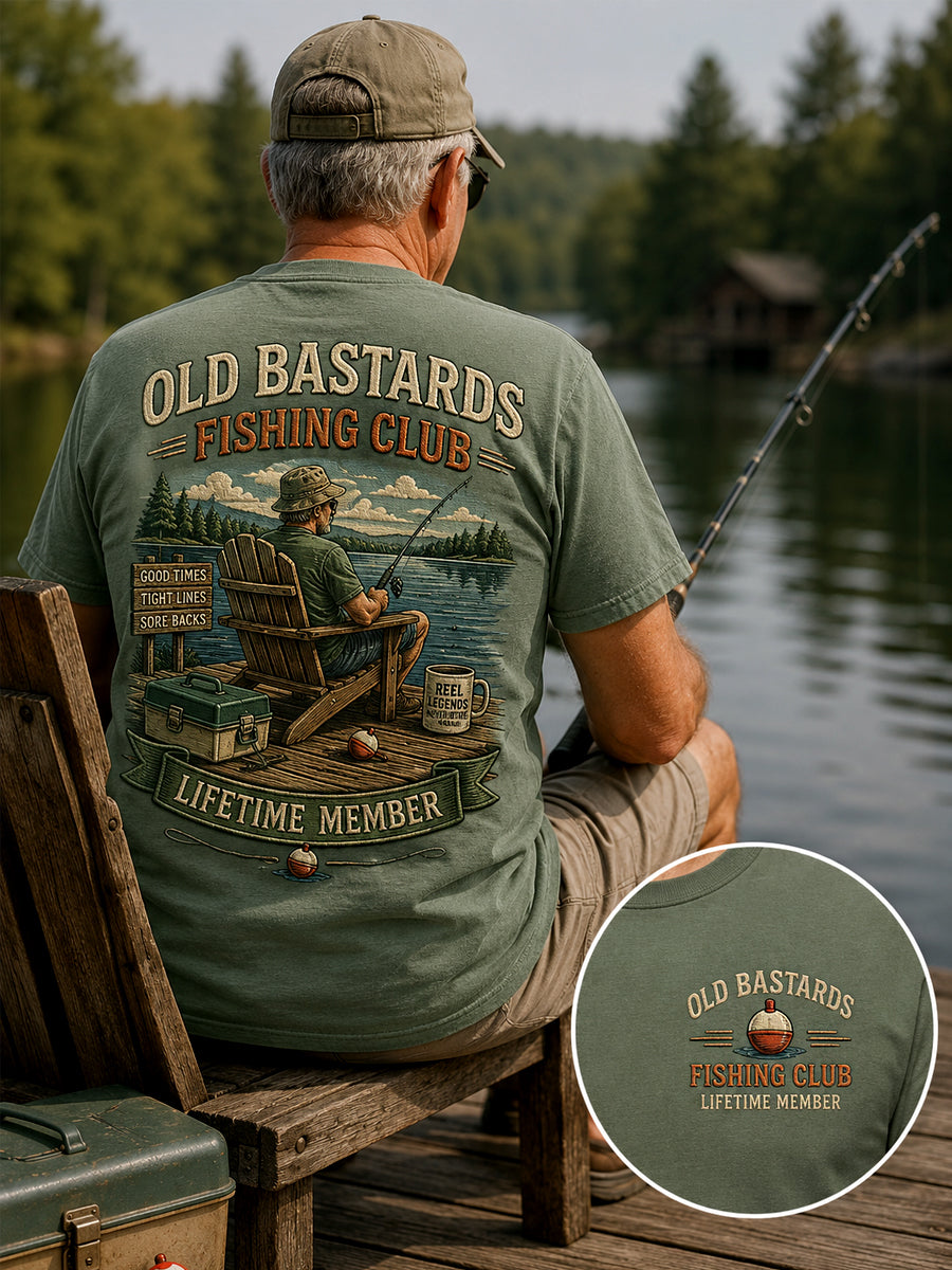 Men's Funny Old Bastards Fishing Club Lifetime Member Print Casual Tee