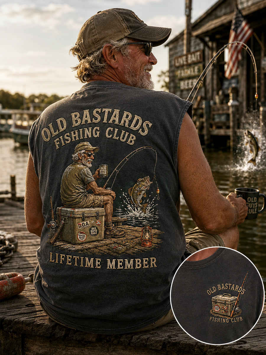 Men's Funny Old Bastards Fishing Club Lifetime Member Print Casual Tank Top
